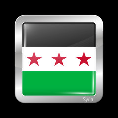 Flag of Syria. Metallic Icon Square Shape