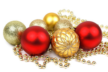 Gold and red balls for Christmas closeup