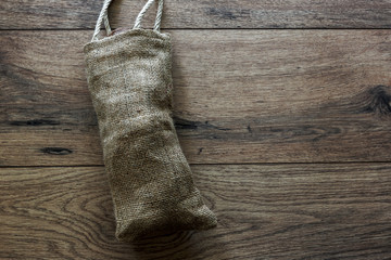 Decorative objects hanging on the wooden background