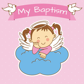 Angel Wings On A Cloud. Girl Baptism