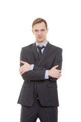 body language. man in business suit isolated white background. Training managers. sales agents....