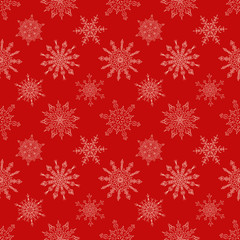 Seamless Christmas red pattern with drawn snowflakes