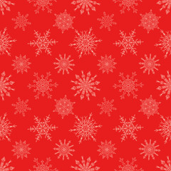 Seamless Christmas red pattern with drawn snowflakes