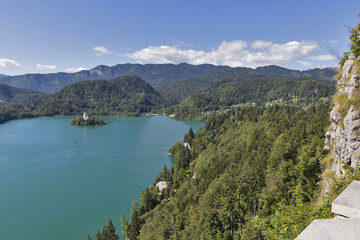 Fototapeta na wymiar Lake Bled in Slovenia with Church of the Assumption