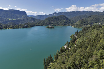 Fototapeta na wymiar Lake Bled in Slovenia with Church of the Assumption