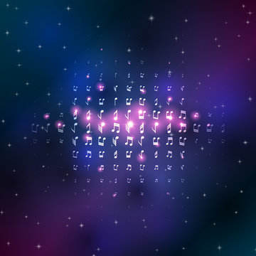 Music notes in space background with shiny stars