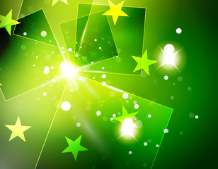 Christmas green abstract background with white transparent snowflakes