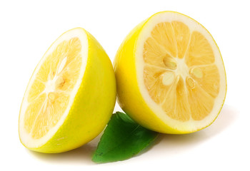 Lemon with leaf isolated on white