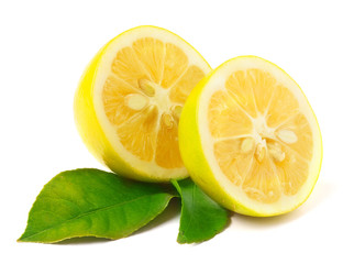 Lemon with leaf isolated on white