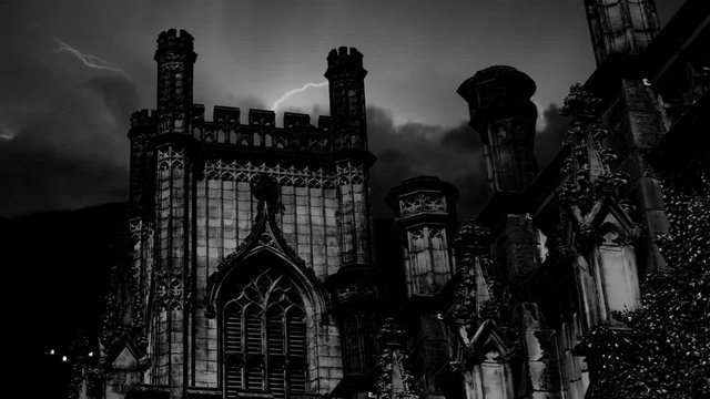 Lightning strikes over derelict church spire with audio