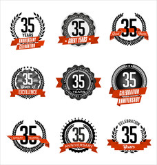 Vector Set of Retro Anniversary Badge Black and Red 35th Years Celebration