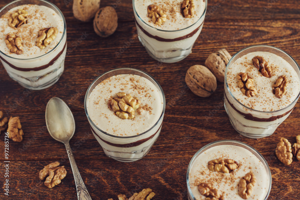 Wall mural Homemade dessert with curd, walnut and chocolate