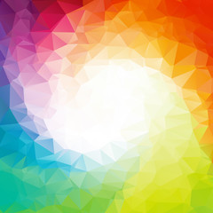Abstract colorful swirl rainbow polygon around white Square background