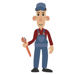 Cartoon plumber holding a wrench