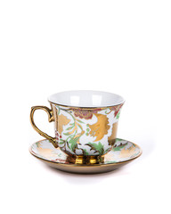 Coffee cup painted flowers gold
