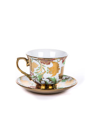 Coffee cup painted flowers gold

