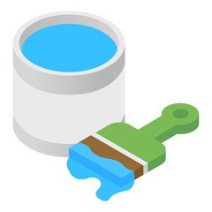 Paint and paint brush isometric 3d icon