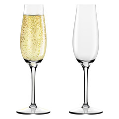 Two glasses of champagne. Merry Christmas and Happy New Year concept. Vector Illustration
