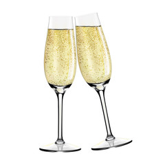 Two glasses of champagne. Merry Christmas and Happy New Year concept. Vector Illustration