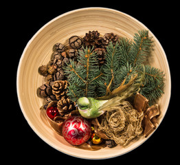 Composition with Christmas tree and Christmas decoration balls,