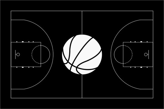 Basketball court. Basketball ball. Top View.