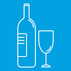 Wine bottle and glass thin line icon