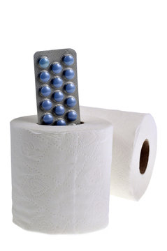 Papier toilette et tablette de laxatifs