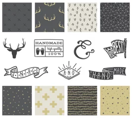 Poster Set of hipster hand drawn seamless pattern and design elements © Elena Chernina