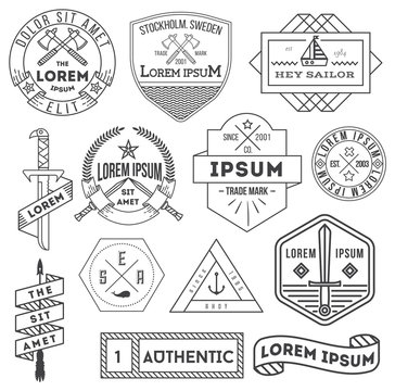 set of vector black and white hipster trendy labels