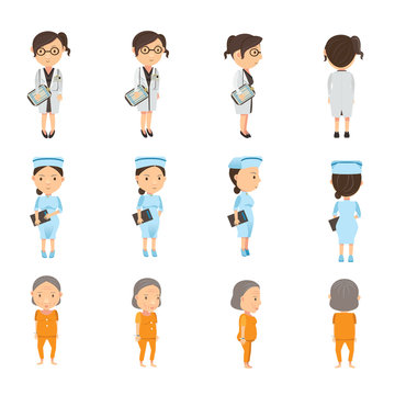Medical personnel and patient character set, vector illustration
