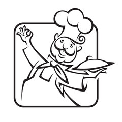 chef with tray of food in hand