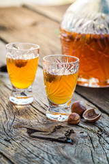 Sweet liqueur with alcohol and hazelnuts