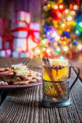 Freshly baked tea and gingerbread cookies