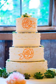 Tall Wedding Cake At Reception