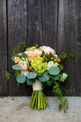Bride Bouquet of Wedding Flowers and Wood