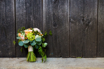 Bride Bouquet of Wedding Flowers and Wood