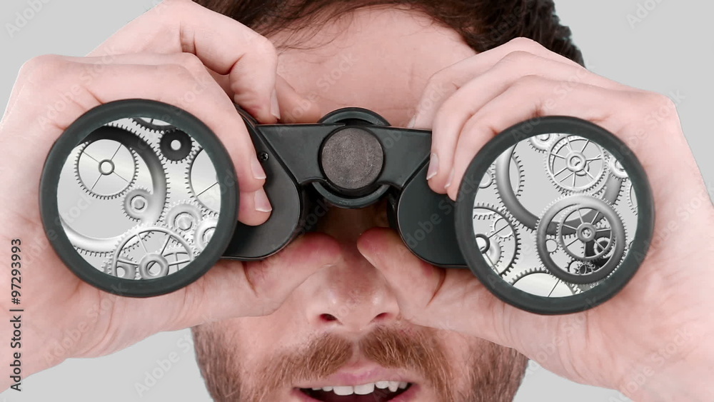 Poster Man looking through binoculars 
