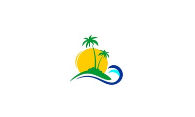 Fototapeta na wymiar beach sunset palm tree holiday logo