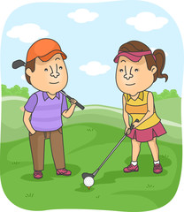 Couple Golf Tee Off