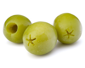 Green olives fruits isolated on white background cutout