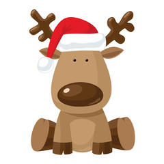 Christmas reindeer in Santa`s red hat