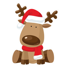 Christmas reindeer in Santa`s red hat