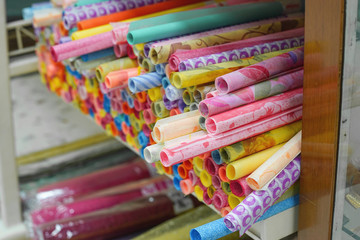 roll's of colorful paper for gift