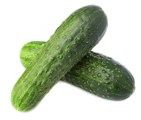 two cucumbers on a white background isolated