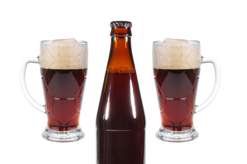 Glass, pint and bottles of beer isolated