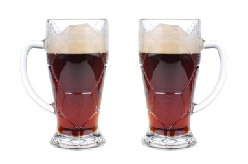 Glass, pint and bottles of beer isolated