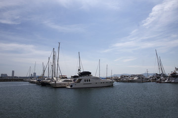 Fototapeta na wymiar The Yacht anchored at harbor