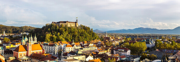 Aerial view of Ljubljana in Slovenia - obrazy, fototapety, plakaty