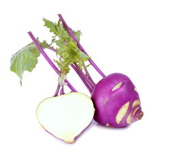 Fresh purple kohlrabi isolated on white background