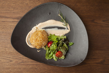 fried mozzarella with grilled vegetables..